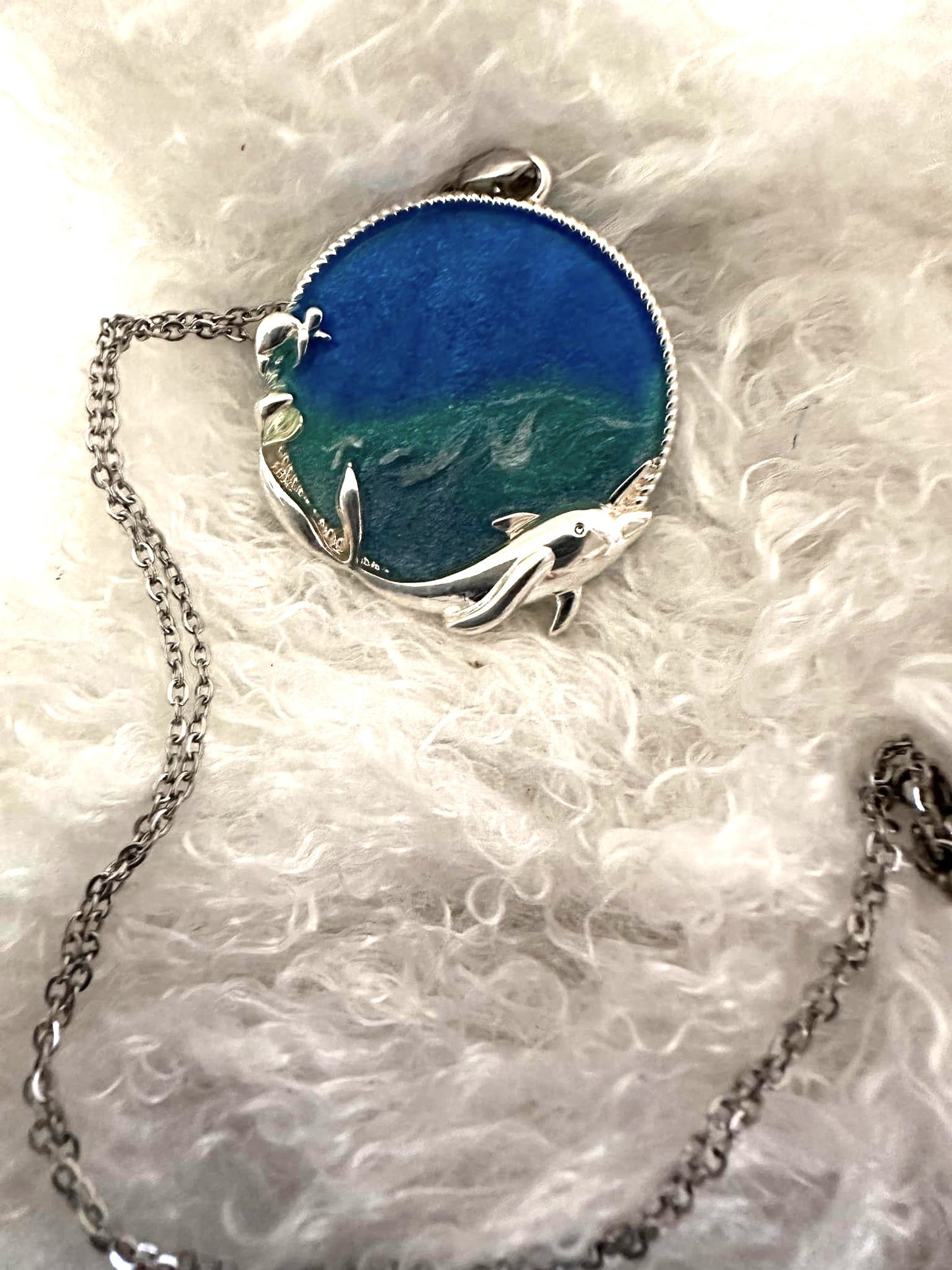 Add a Splash of Ocean Elegance with This Silver Tone & Epoxy Dolphin Necklace