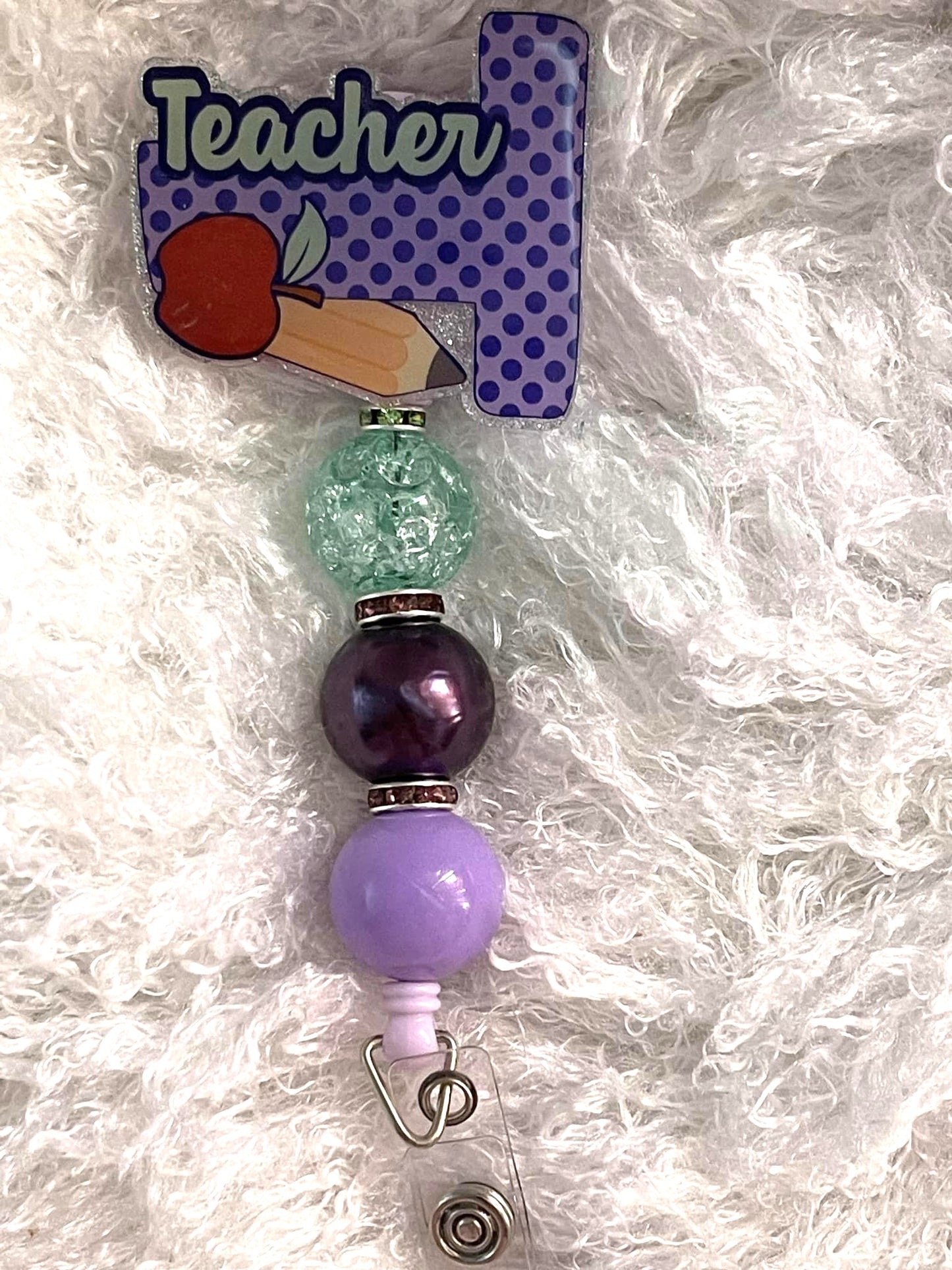 Fun Retractable Wooden Bead Teacher Badge Reel – Clip-On Resin ID Holder