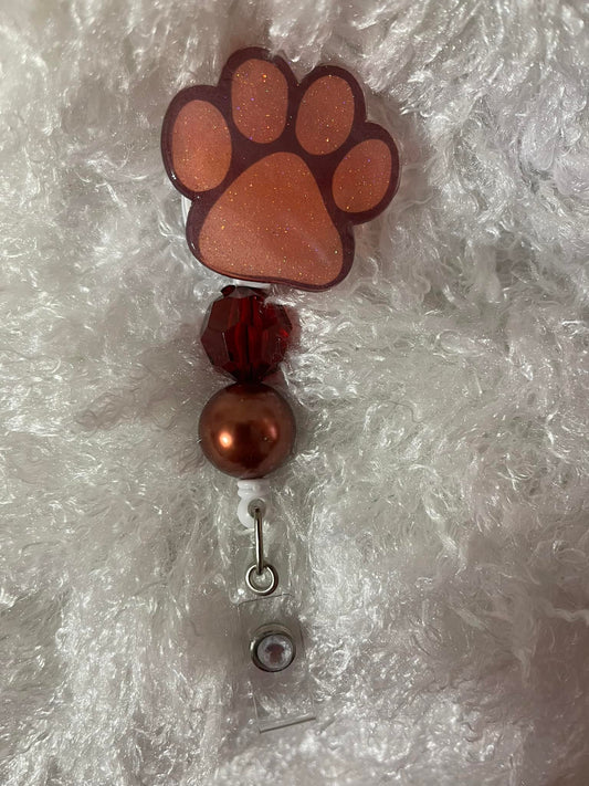 Sparkly Dog Paw Resin Badge Reel – Retractable ID Holder with Clip
