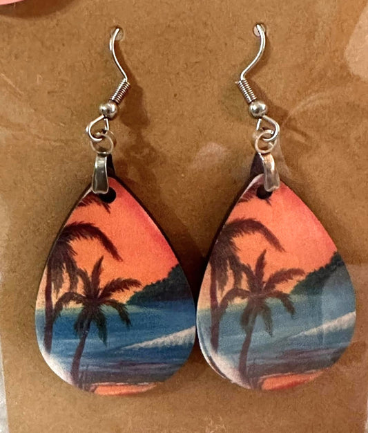 Beach Drop Earrings – Coral & Blue Acrylic Earrings for Summer Style